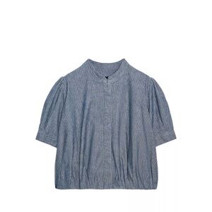 Blue Striped denim Short Sleeve Blouse